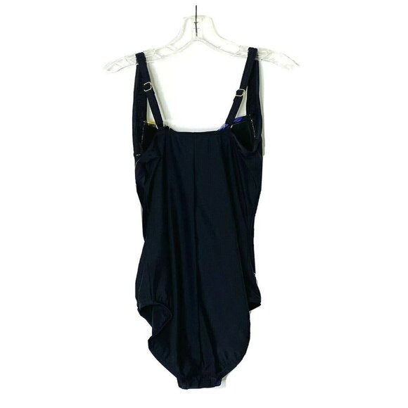 Maxine of Hollywood Women's size 8 Front Shirred One Piece Swimsuit Black Floral - Picture 4 of 12
